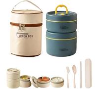 Générique Portable Insulated Lunch Container Set, 4 Tier Separate Stackable Stainless Steel Lunch Container with Insulated Lunchs Bag, Containers to Microwave for Lunchs (Blue,2 Tier)