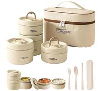 Générique Portable Insulated Lunch Container Set, 4 Tier Separate Stackable Stainless Steel Lunch Container with Insulated Lunchs Bag, Containers to Microwave for Lunchs (Beige,4 Tier)