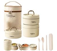 Générique Portable Insulated Lunch Container Set, 4 Tier Separate Stackable Stainless Steel Lunch Container with Insulated Lunchs Bag, Containers to Microwave for Lunchs (Beige,3 Tier)