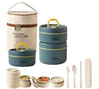 Générique Portable Insulated Lunch Container Set, 4 Tier Separate Stackable Stainless Steel Lunch Container with Insulated Lunchs Bag, Containers to Microwave for Lunchs (Blue,3 Tier)