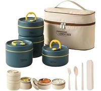 Générique Portable Insulated Lunch Container Set, 4 Tier Separate Stackable Stainless Steel Lunch Container with Insulated Lunchs Bag, Containers to Microwave for Lunchs (Blue,4 Tier)