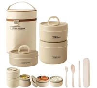 Générique Portable Insulated Lunch Container Set, 4 Tier Separate Stackable Stainless Steel Lunch Container with Insulated Lunchs Bag, Containers to Microwave for Lunchs (Brown,3 Tier)