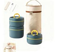 Générique Portable Insulated Lunch Container Set,Separate Stackable Stainless Steel Lunch Container with Insulated Bag,Hot Food Containers for Work Picnics Camping (Blue, 3 layers)