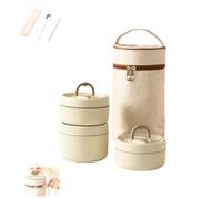 Générique Portable Insulated Lunch Container Set,Separate Stackable Stainless Steel Lunch Container with Insulated Bag,Hot Food Containers for Work Picnics Camping (Beige, 3 layers)