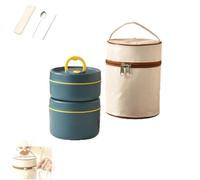 Générique Portable Insulated Lunch Container Set,Separate Stackable Stainless Steel Lunch Container with Insulated Bag,Hot Food Containers for Work Picnics Camping (Blue, 2 layers)