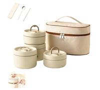 Générique Portable Insulated Lunch Container Set,Separate Stackable Stainless Steel Lunch Container with Insulated Bag,Hot Food Containers for Work Picnics Camping (Beige, 4 layers)