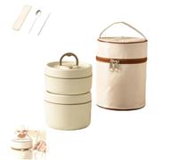 Générique Portable Insulated Lunch Container Set,Separate Stackable Stainless Steel Lunch Container with Insulated Bag,Hot Food Containers for Work Picnics Camping (Beige, 2 layers)