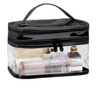 Générique Portable Makeup Bag - Transparent Toiletry for Travel | PU Material with Roomy Double Layer, Waterproof Zipper Closure, Square Vertical Section, Soft Handle Grip, Stylish Sweet Lady