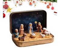 Générique Portable Pocket Nativity Scene Decoration Set | Handcrafted Pocket Nativity Scene Gift Tin, Carry The Story of Christmas with Resin Holy Family Sheep and Jesus Figurines for Friends