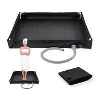 Générique Portable Shower Pan | Oxford Cloth, PVC, 80x80x10cm, Black | Foldable Camping Shower Base with Drain Hose | Indoor Outdoor RV Tent Pet Bathing Station