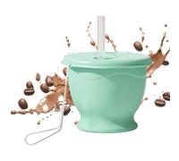 Générique Portable Silicone Folding Cup With Straw And Wrist Strap, 150ml, 9x9x7cm - Travel Mug For Coffee Juice Cold Drinks Outdoor Camping