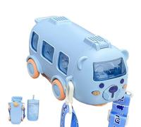 Générique Portable Water Cup in Bus Shape, 17 Oz/500ml, Water Bottle Bus Water Cup with Straw and Strap, Bounce Flip Top Straw Cars Water Bottle, for Sports Travel (Blue)