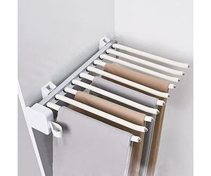 Générique Portant à Pantalons Extensible avec Bras réglables 10/22, Double rangée de cintres, Rail de Guidage à 3 Sections - Barre de Valet de penderie Gain de Place pour Montage latéral/supérieur