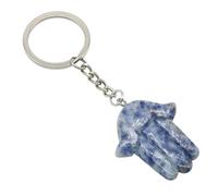 Générique Porte-clés en cristal naturel en forme de main, breloque en pierre précieuse de jaspe bleu poli avec porte-clés en métal for un style Unique(Blue Spot Jasper)