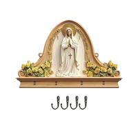 Générique Porte-clés Mural en Bois - Décor Maison Vierge Marie Religieux Chrétien avec 4 Crochets Cuivre Antique | Organisateur Clés Entrée Style Ferme | Range Bijoux Chapelet Cintre Multifonction