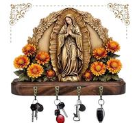 Générique Porte-clés mural Notre-Dame de Guadalupe, décoration murale religieuse plate 2D représentant la Vierge Marie, style champêtre, pour entrée ou couloir, en bois doré, multifonctionnel, (1Pc)