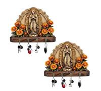 Générique Porte-clés mural Notre-Dame de Guadalupe, décoration murale religieuse plate 2D représentant la Vierge Marie, style champêtre, pour entrée ou couloir, en bois doré, multifonctionnel, (2Pcs)