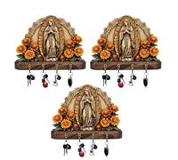 Générique Porte-clés mural Notre-Dame de Guadalupe, décoration murale religieuse plate 2D représentant la Vierge Marie, style champêtre, pour entrée ou couloir, en bois doré, multifonctionnel, (3Pcs)