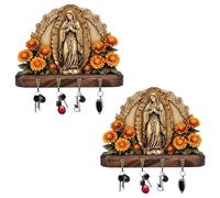 Générique Porte-clés mural sacré Notre-Dame de Guadalupe, porte-clés d'art de communion de Jésus avec 4 crochets, support multifonctionnel en bois sur le thème de la communion plate 2D (2PCS)