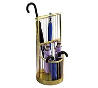 Générique Porte-Parapluie Rond en métal doré, pour entrée et Bureau, bac d'égouttage et Crochets, découpes élégantes en Treillis, Hauteur 55 cm