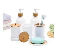 Générique Porte-savon 2 flacons à liquide avec 2 pots coton-tige | Porte-Savon avec Gobelot et Plateau pour Salle de Bain, Plan de Travail Cuisine, Rangement Dormitoire