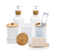 Générique Porte-Savon 2 Flacons Distributeur avec 2 Bocaux pour Coton Tige | Boîte à Savon avec Verre à Dents et Plateau pour Salle de Bain, Plan de Travail Cuisine, Rangement Dormitoire