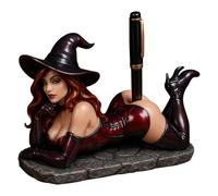 Générique Porte-stylo drôle de sorcière, figurine de bibliothèque de sorcière sexy avec porte-stylo, résine sorcières Statue Statut Holders Desk Accessoire pour Halloween Offices Home Decoration