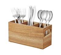 Générique Porte-Ustensiles En Bois - Extra Large Rustique Avec 3 Compartiments - Porte-Ustensiles De Comptoir,Pour Bouteille D'Huile Louche Cuillère Fourchette Ciseaux Maison Cuisine Restaurant