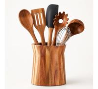 Générique Porte-ustensiles en bois pour comptoir, support à ustensiles de cuisine rotatif à 360°, grand pot en bois d'acacia de 18,3 x 15,2 cm, décoration de cuisine de ferme