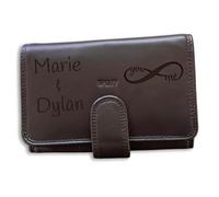 Générique Portefeuille en Cuir de Vachette Marron, personnalisé avec Votre Texte ou prénom et Un Dessin au Choix (Ici Infini). Marron ou Rouge
