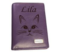 Générique Portefeuille en Cuir de Vachette, personnalisé avec Votre Texte ou prénom et Un Dessin au Choix. Modèle Petit. Disponible en Violet, Rouge et Orange