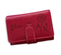 Générique Portefeuille en Cuir de Vachette, personnalisé avec Votre Texte ou prénom et Un Dessin au Choix (Ici Attrape rêve). Marron ou Rouge