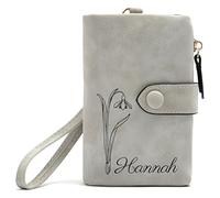 Générique Portefeuille en Cuir Rose personnalisé Mois de Naissance Fleur et Nom Porte-Monnaie Porte-Cartes pour Femmes Filles Cadeau personnalisé pour Anniversaire Noël Fête des mères (Grey)