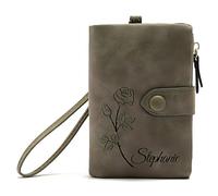 Générique Portefeuille en Cuir Rose personnalisé Mois de Naissance Fleur et Nom Porte-Monnaie Porte-Cartes pour Femmes Filles Cadeau personnalisé pour Anniversaire Noël Fête des mères (Army Green)