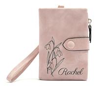 Générique Portefeuille en Cuir Rose personnalisé Mois de Naissance Fleur et Nom Porte-Monnaie Porte-Cartes pour Femmes Filles Cadeau personnalisé pour Anniversaire Noël Fête des mères (Pink)
