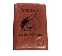 Générique Portefeuille en Cuir Vachette Marron personnalisé avec Votre Texte et Dessin au Choix Modèle Moyen Attention Plus DE Marron Couleurs : Beige (Marron Clair) Bleu et Noir