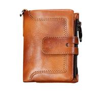 Générique Portefeuille en Cuir Vintage avec chaîne,Portefeuille en Cuir de Vachette pour Hommes - d’Argent en de Vache rétro, Vertical à Fermeture à glissière antivol avec Plusieur