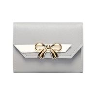 Générique Portefeuille Femme Élégant avec Nœud Papillon Métallique 2025 Nouveau Style | Petit Portefeuille en Cuir PU Souple avec Fenêtre ID | Cadeau Parfait pour Femmes et Filles (Gris)