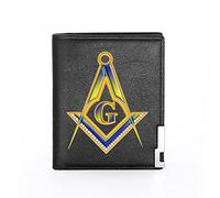 Générique Portefeuille Franc-Maçonnerie à Deux Volets pour Homme avec Protection RFID, 10 Emplacements pour Cartes de Crédit, Travel Slim Short Badge Wallet en Cuir,Noir,Style5