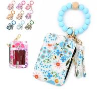 Générique Portefeuilles à dragonne bohème pour Femme, Portefeuille bohème à Perles et Motif Floral, Porte-Cartes de crédit avec Porte-clés décoré d'un Pompon (Style F)