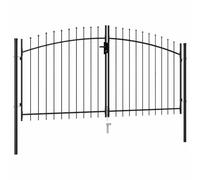 Générique Portillon Double Porte avec Dessus à Pointe Acier 3x1,5 m Noir, Quincaillerie, Clôtures & barrières, Portillons, Noir, (Poids 24.36KG)