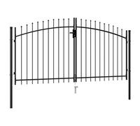 Générique Portillon Double Porte avec Dessus à Pointe Acier 3x1,5 m Noir,Quincaillerie,Clôtures & rières,Portillons,Noir,24.36kg,146028