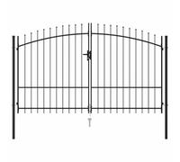 Générique Portillon Double Porte avec Dessus à Pointe Acier 3x1,75 m Noir,Quincaillerie,Clôtures & rières,Portillons,Noir,30.76kg,145737