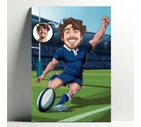 Générique Portrait personnalisé Joueur de Rugby - Affiche ou toile Dessin animé Personnalisable Garçon avec Photo, Cadeau Rugbyman, Cartoon Homme
