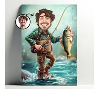 Générique Portrait personnalisé Pêcheur - Affiche ou toile Dessin animé Personnalisable avec Photo, Cadeau Pêche et Décoration Cartoon Homme