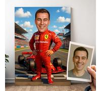 Générique Portrait Pilote de Formule 1 personnalisé - Cadeau F1 personnalisable avec Photo, Caricature formule 1 Homme Drôle et Original, Affiche ou Toile