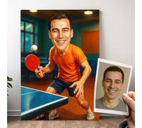 Générique Portrait Ping Pong personnalisé - Cadeau Tennis de table Garçon personnalisable avec Photo, Caricature Pongiste Homme Drôle et Original, Affiche ou Toile