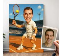 Générique Portrait Tennis personnalisé - Cadeau de tennis Garçon personnalisable avec Photo, Caricature Homme Drôle et Original, Affiche ou Toile