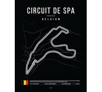 Générique Poster Circuit de Formule 1 - Affiche Motorsport Minimaliste Noir ou Blanc - Plan du Circuit F1 - Décoration Murale Auto & Racing - Formats A4 A3 A2 (circuit de spa, Noir, A4)