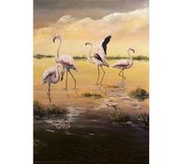 Générique Poster de Camargue en couleur de format A2. Quatre Flamants roses dans le couchant. Reproduction d'une œuvre d'art.
